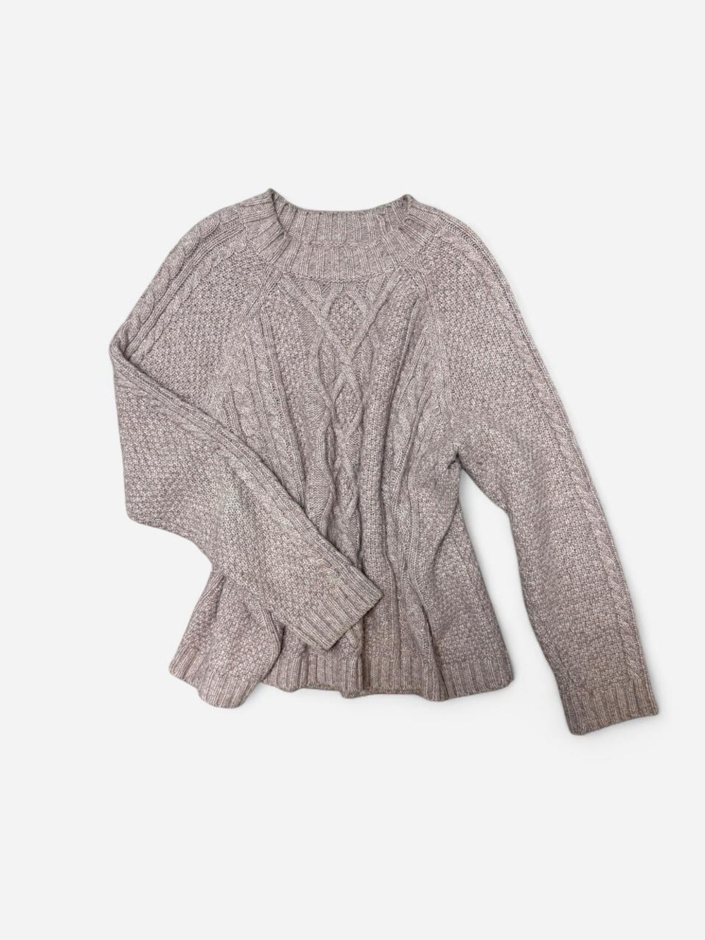 Abercrombie & Fitch Heathered Taupe Cable Crewneck Sweater